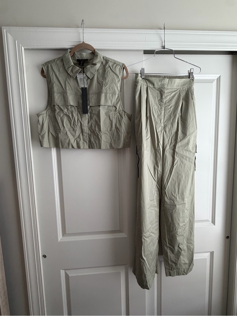 House of Harlow - Utility Vest and High-Waist Wide Leg Pants Set - Sage